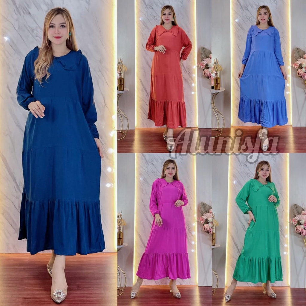 Midi Dress | Naumi Midi Dress Rayon super Premium | Gamis Susun Terbaru