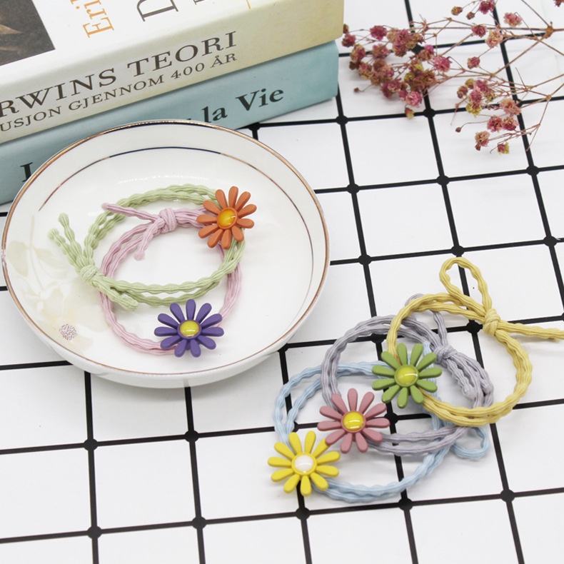 【Checkout RP100】Ikat Rambut Korea Elastis Untuk Wanita Daisy Bunga Segar Kecil Aksesoris-Won