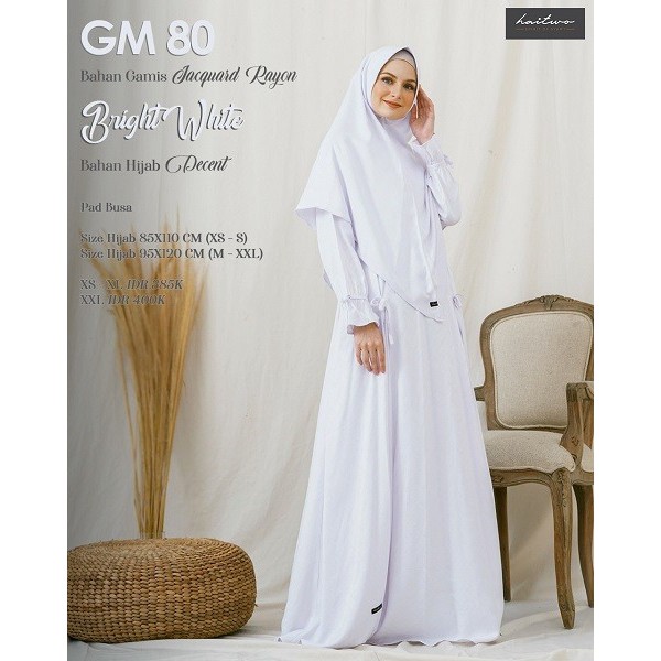 SET HIJAB GAMIS HAITWO GM 80 WHITE GAMIS HAIHAI