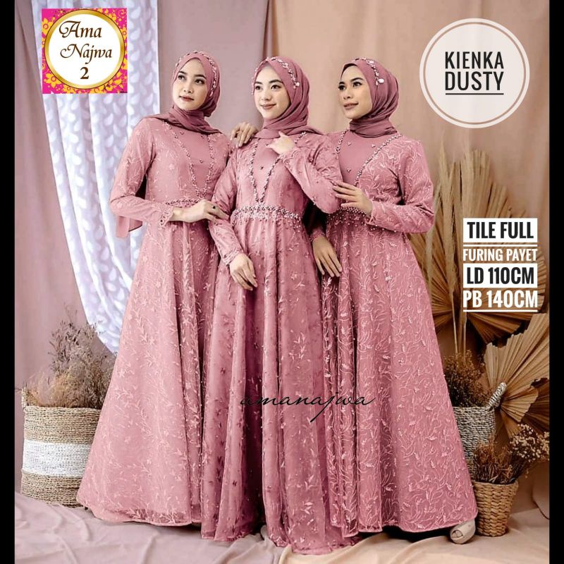 Terbaru Kienka dress Pesta/Acara Formal, bahan Tile Full Furing mix Roberto Cavali Aksen Payet Mutia