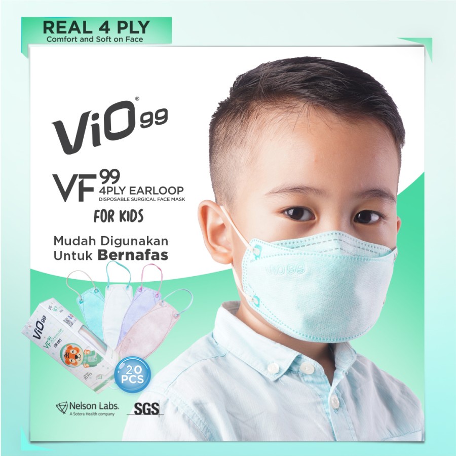 Vio Mask VF99 Kids 4 Ply - Masker Anak Vio VF99 Kids Mix Warna isi 20