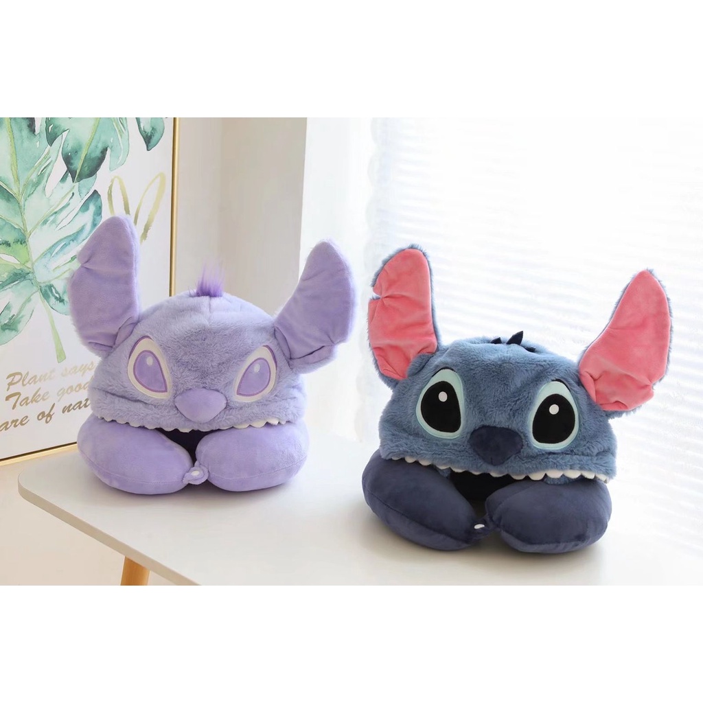 BANTAL LEHER LILO STITCH BIRU UNGU NECK PILLOW AKSESORIS TRAVEL ALIEN LITTLE GREEN MAN IMPOR LUCU