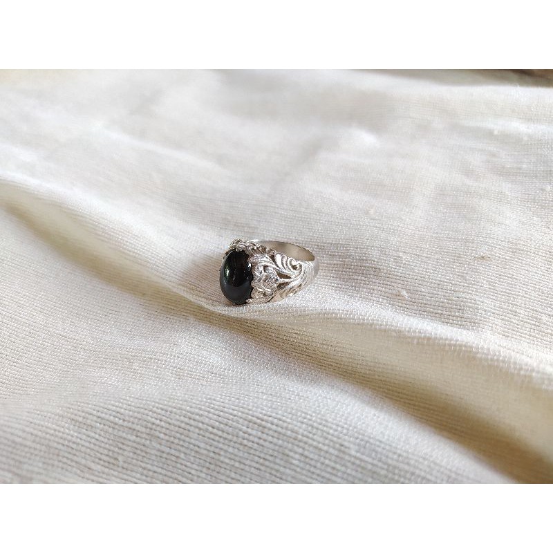 Cincin Perak Ukir Bali Batu Black Star Natural