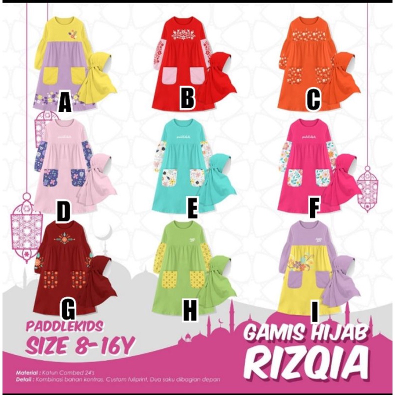 Gamis anak/Gamis Rizqia Paddlekids size Junior 8-16t