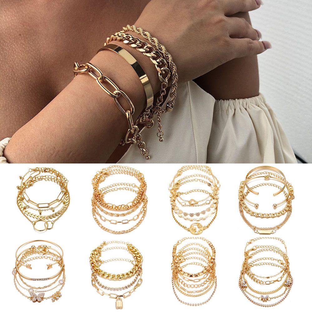 R-bunga Multilayer Gelang Vintage Pesona Bling Berlian Imitasi Aksesoris Perhiasan Gelang Kaki