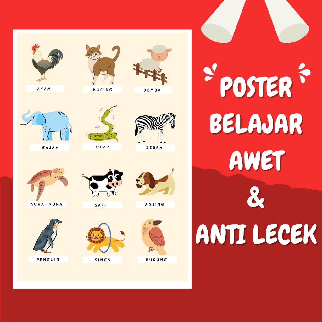 Jual POSTER ANAK - POSTER BELAJAR EDUKASI TK PAUD NAMA HEWAN SERI 2 ...