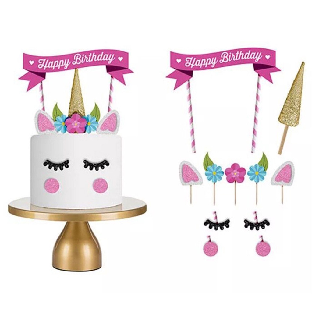 Cake topper Happy Birthday Unicorn Model Baru