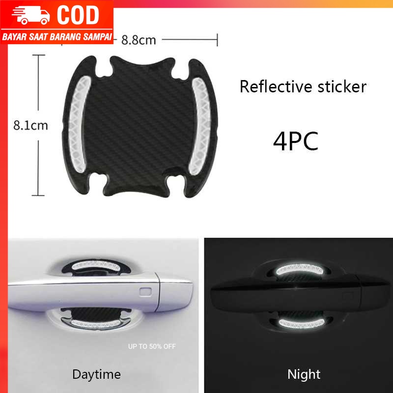 (100% BARANG ORI) Seametal Reflective Sticker Gagang Pintu Mobil Carbon Fiber 4PCS 1185