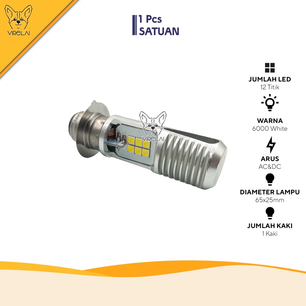 Lampu Depan LED Motor T19/H6 AC DC 12 Titik Kaki 1 [IMPACT]