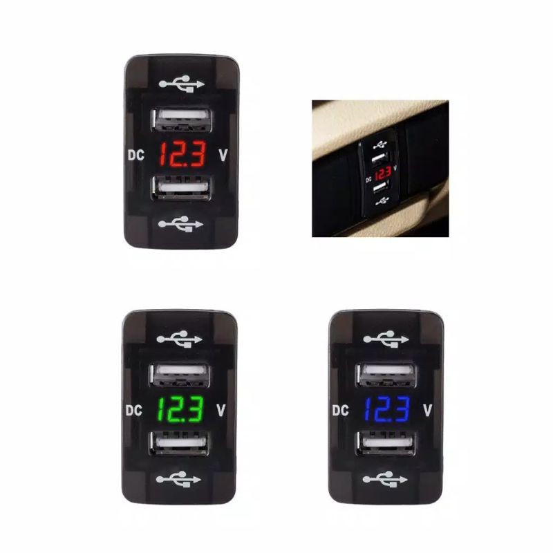 Adapter Charger Dual Port USB DC 12V 24V dengan Voltmeter LED untuk Mobil