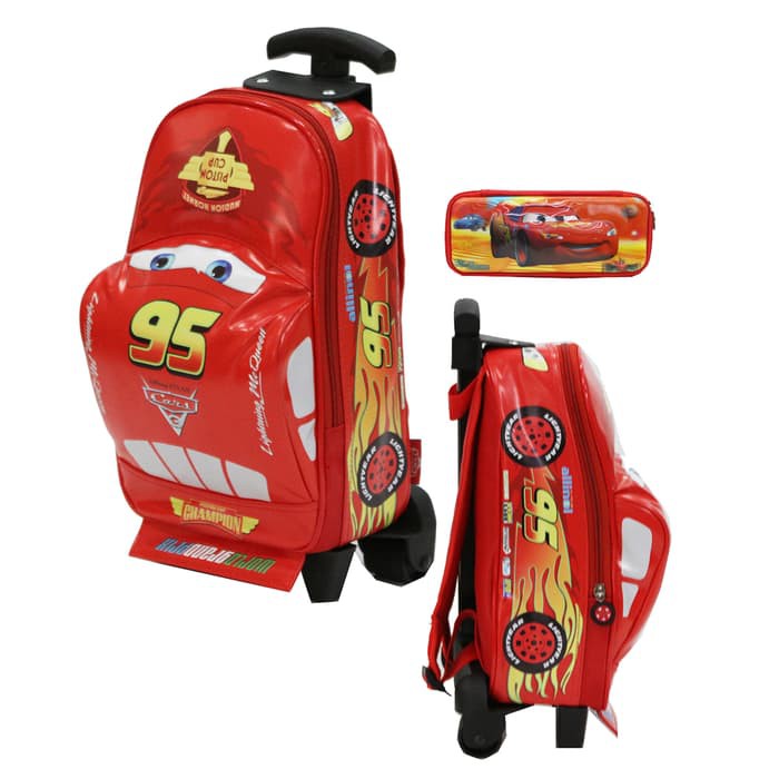 

Tas Trolley Play Group Cars Mcqueen Unik Lucu+Kotak Pensil - Merah -