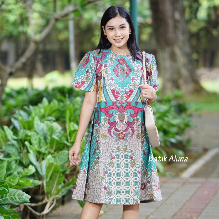 Dress Batik Modern Wanita Premium Dres Batik Wanita Modern Dewasa Jumbo Elegan Pasangan Kondangan Tanpa Lengan Dres Batik Solo Asli Wanita Lapis Trikot Couple Tunik Batik Modern Terbaru FASHION BATIK ALUNA