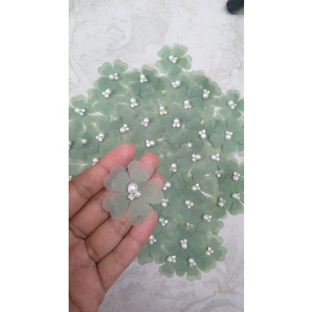 Aplikasi Bunga Solder semangi 4cm bahan Organza Harga perbiji