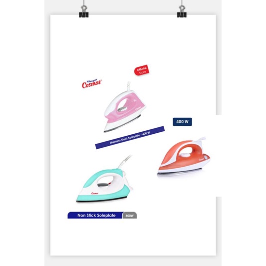 Setrika Cosmos Original/Gosokan Cosmos/Iron electrik tapak stenlis non stick soleplate/Anti lengket