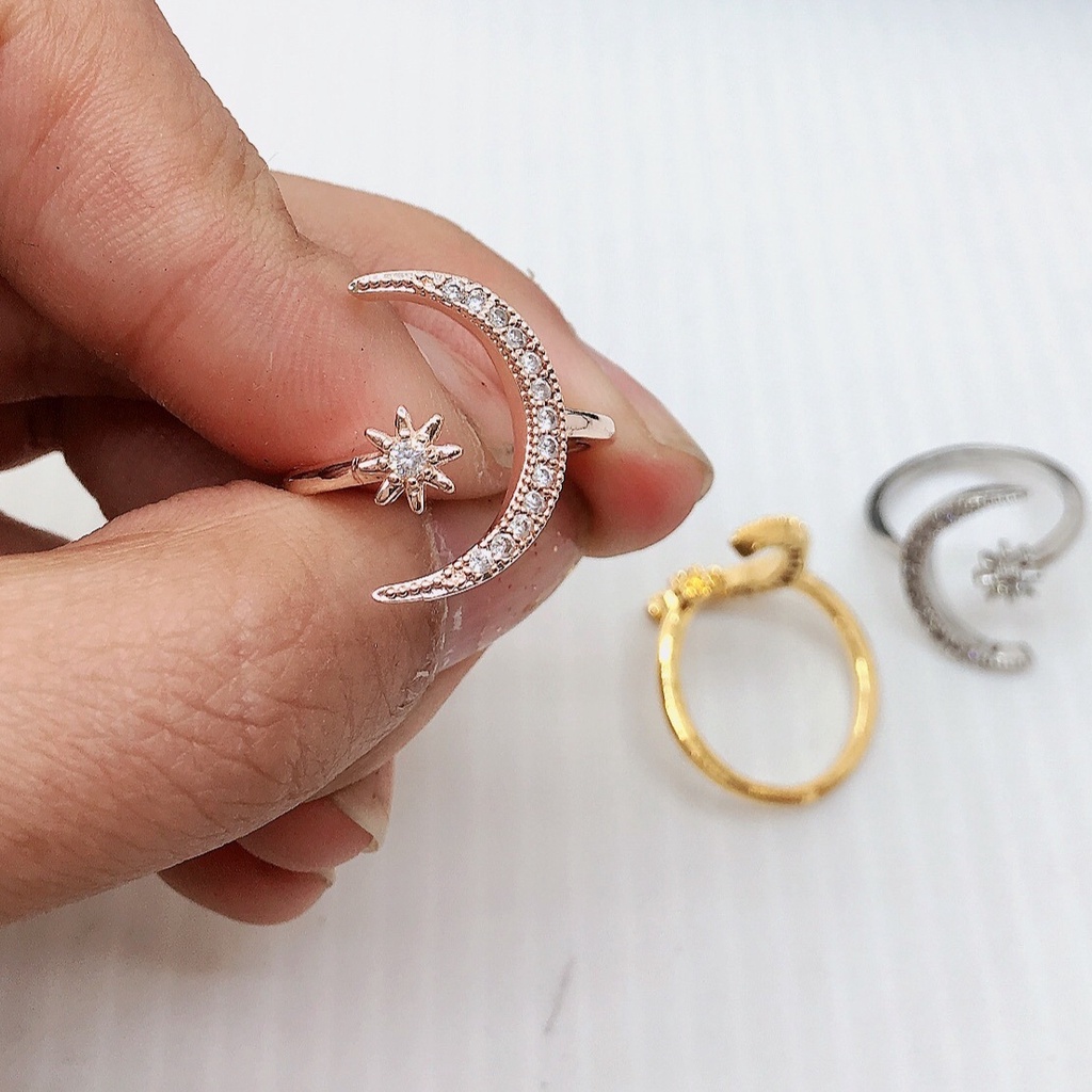 Cincin Bintang Mode Bulan Cincin Terbuka Etnis Cincin Aksesoris Fashion Wanita
