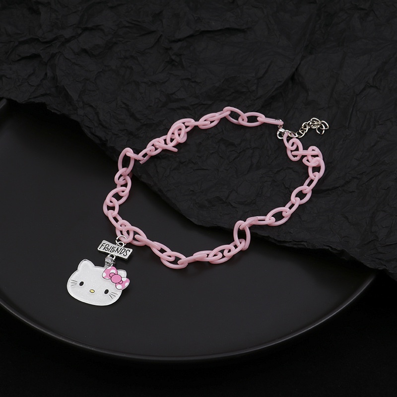 Retro 8090 pink chain kartun Hello Kitty Keren Bumi kalung Thunder hot girl in fashion wanita disco