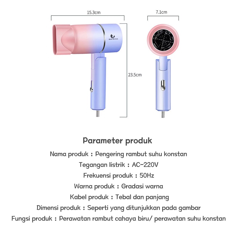 Hairdryer dapat dilipat perawatan rambut  angin kencang daya rendah kecantikan suhu konstan pengering rambut