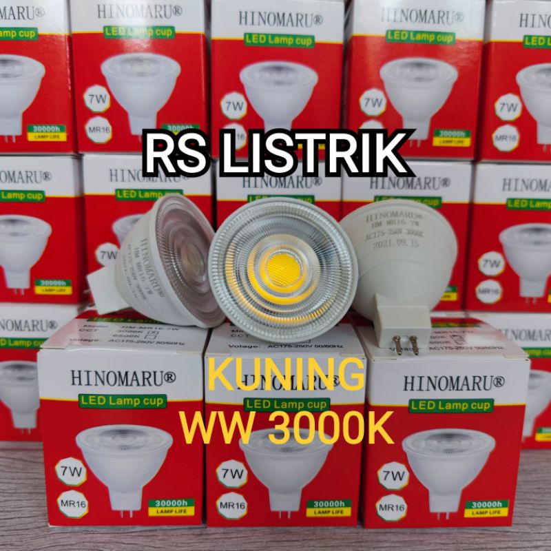 HINOMARU Lampu LED COB Halogen Light Spotlight 7 Watt 7W MR16 AC175-250V KUNING WARM WHITE 3000K 50/60Hz