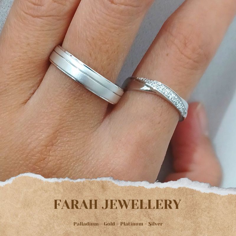 Cincin Couple Nikah Emas Putih Dan Palladium Free Ukir Nama Free Box Kayu Garansi Elegan Simple