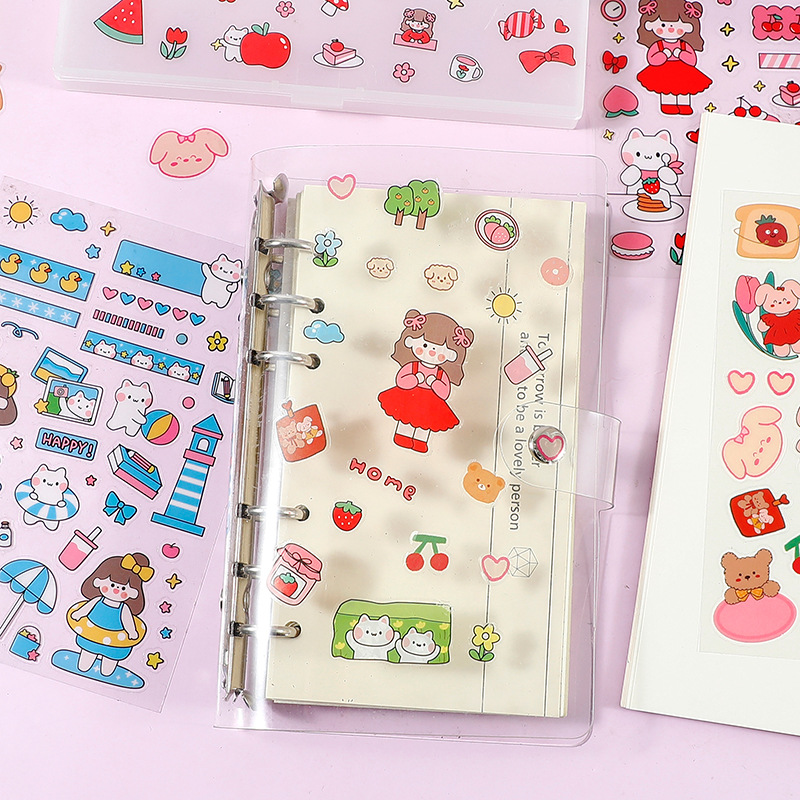 imoda 6 lembar / pack PVC Stiker Kartun Lucu DIY Scrapbooking Dekorasi Stiker Stasioner-3