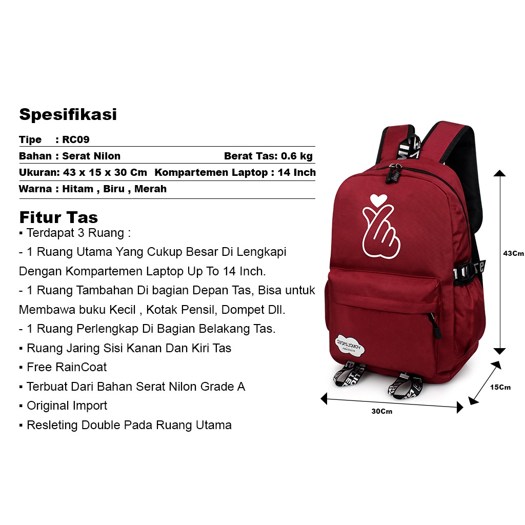 Tas Ransel Sekolah Anak Perempuan Backpack Laptop 14inch Bahan Serat Nilon Grade A Import - Goldiesbags