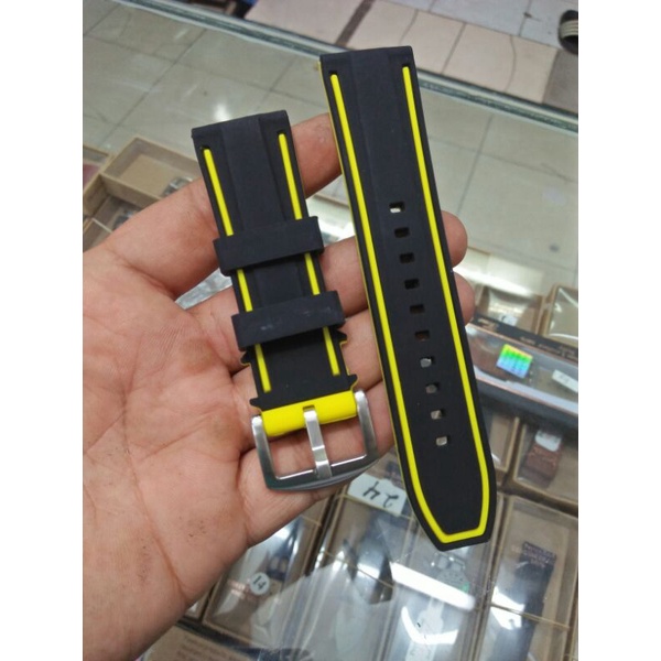 tali jam tangan silikon ukuran 20, 24 mm hitam list kuning