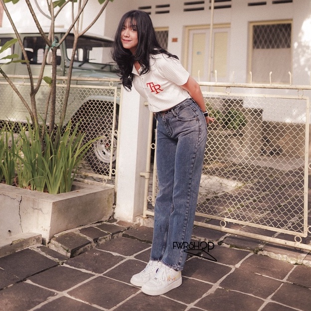 FWR - HIGHWAIST LOOSE JEANS POLOS WANITA PREMIUM