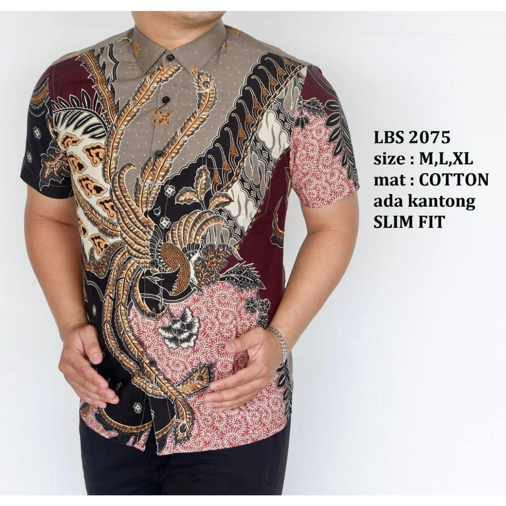 BatikBule Kemeja Batik Slimfit Pendek Motif Casual Warna Maroon &amp; Navy LBL 2075 &amp; 2076