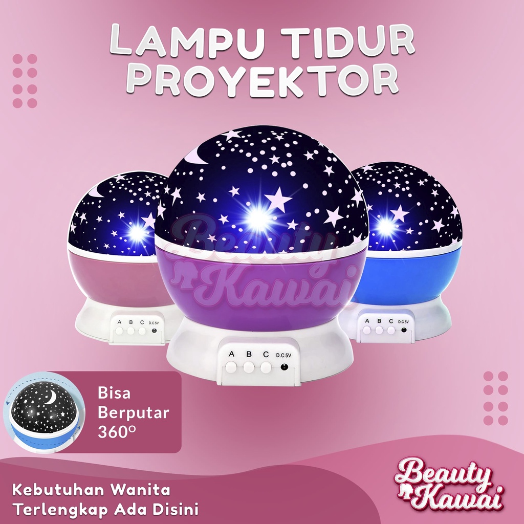 Lampu Tidur Aesthetic Star Proyektor Karakter Bintang Bulan LED Rotating