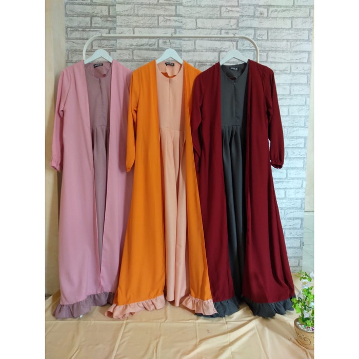 PREMIUM GAMIS KOMBINASI OUTER + MOSCREPE GRADE A + LENGAN PANJANG L + SYAR'I