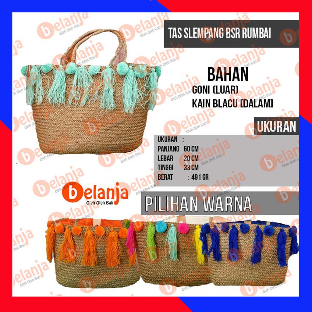 Tas Anyam Slempang Bsr Rumbai / tas piknik tas anyaman prawedding tas taman