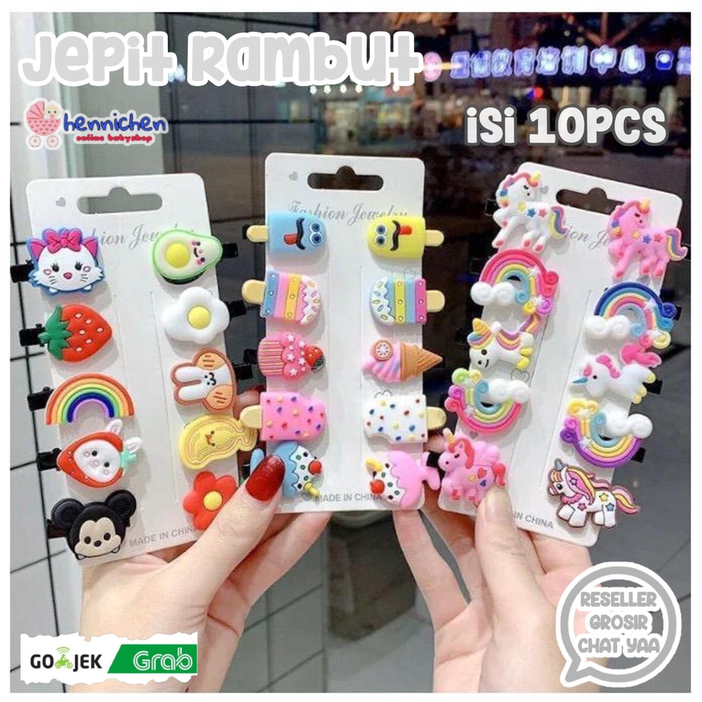 10Pcs Jepit Rambut Anak Korea Ice Cream dan Unicorn Set