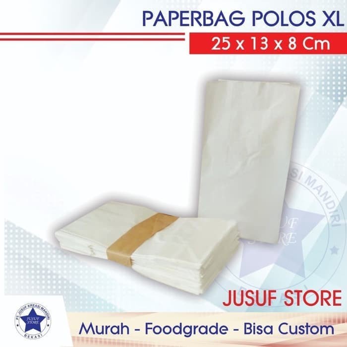 

PROMO Paperbag Kantong Makanan Polos Foodgrade Putih Snack XL ISI 50PCS