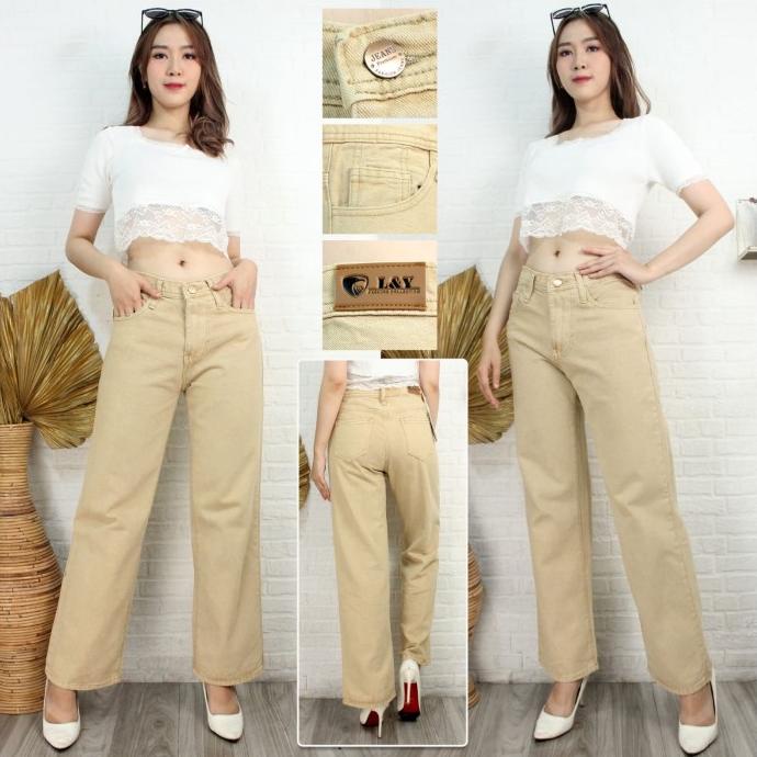 Kulot Jeans Wanita Warna Coklat Pastel / Celana Jeans Kulot Cewek