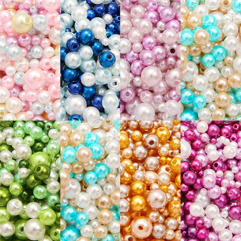 150pcs / Lot 40 Warna Manik-Manik Mutiara Imitasi Lubang Lurus Bahan Abs Ukuran 3-8mm 10g Untuk Membuat Perhiasan Gelang