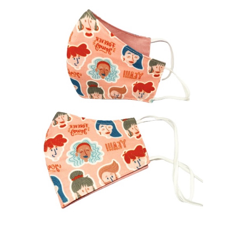 masker kain katun dewasa printing people pattern pinky peach