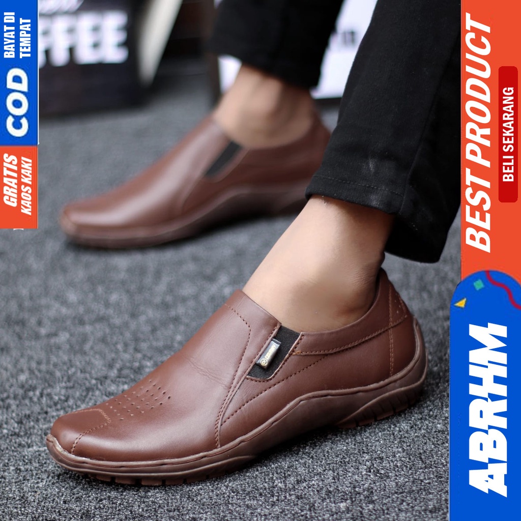 Sepatu Formal Pantofel Kerja Kulit Asli Hitam Pria ABRHM BADIL