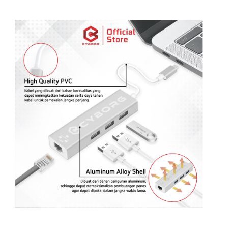 Type-c to lan rj45 with usb A 3.0 hub 3 port cyborg gigabit 1000Mbps 5Gbps ethernet adapter c200 jcx-005-lan 100-u3