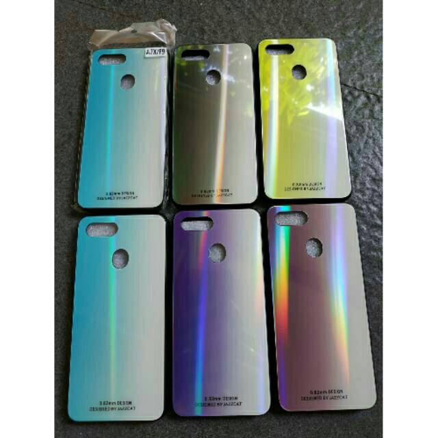 case glass pelangi oppo f9.hardcase