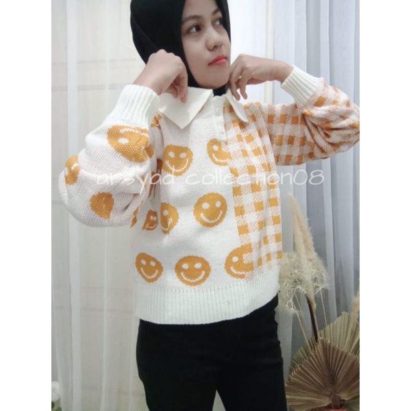 SWEATER RAJUT PREMIUM IMPORT MOTIF SMILE / KOREAN TERBARU 7 GATE