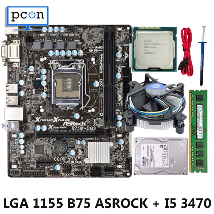 Mainboard mobo motherboard B75 LAG 1155 I5 3470 RAM 4GB LENGKAP