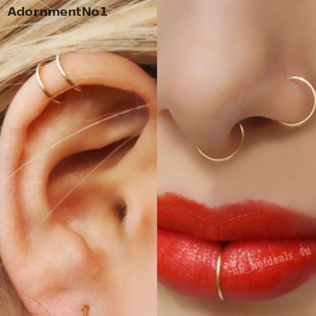 (AdornmentNo1) 40 / 60pcs Cincin Tindik Hidung Bahan Steel Warna Silver Untuk Wanita