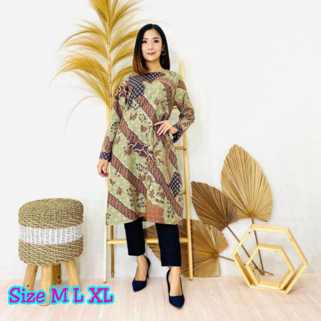Benang Raja Tunik Batik Wanita Lengan Panjang Ukuran M L XL
