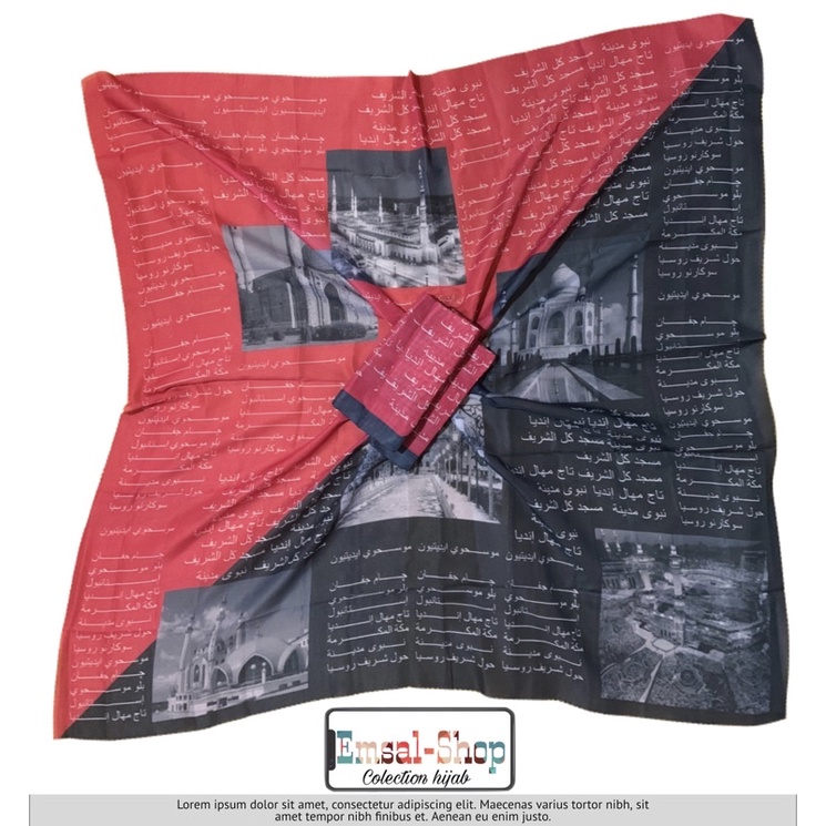 (COD) TERLARIS !!! HIJAB KORAN ARAB / KRUDUNG VOAL MOTIF ARAB / HIJAB VIRAL / HIJAB SEGI EMPAT-Merah