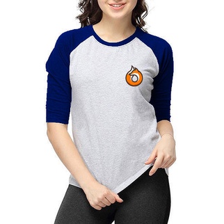 Kaos atasan wanita raglan polos gambar rubah lengan 3/4