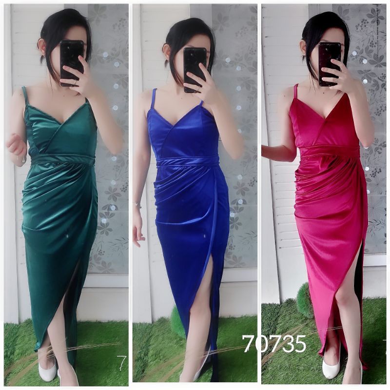 70735 Long Dress sexy Cross Sling Bludru Pesta Dress party belah kaki belahan paha bodycon LC66