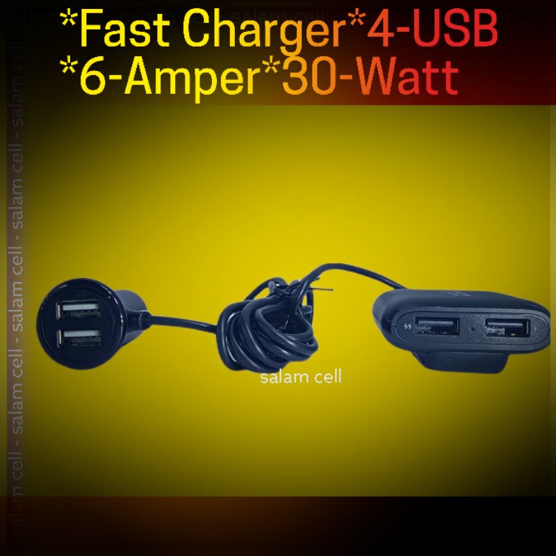 Charger mobil WELLCOMM FAST CHARGER 6A 30W 4Usb Premium Original Bergaransi