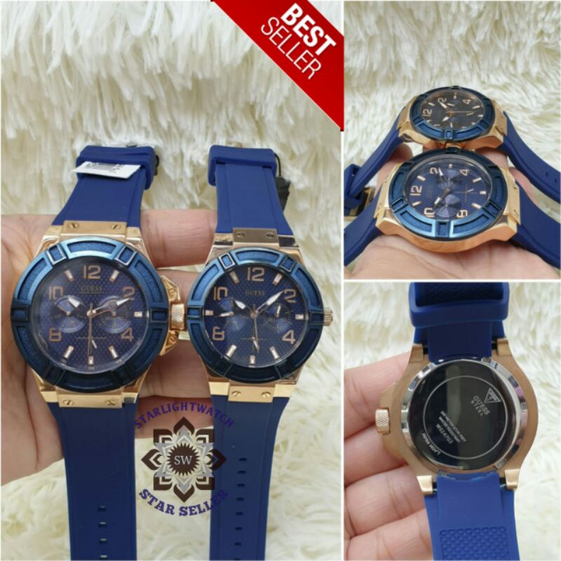 JAM TANGAN GUESS COUPLE CRONO TALI RUBBER KUALITAS ORIGINAL