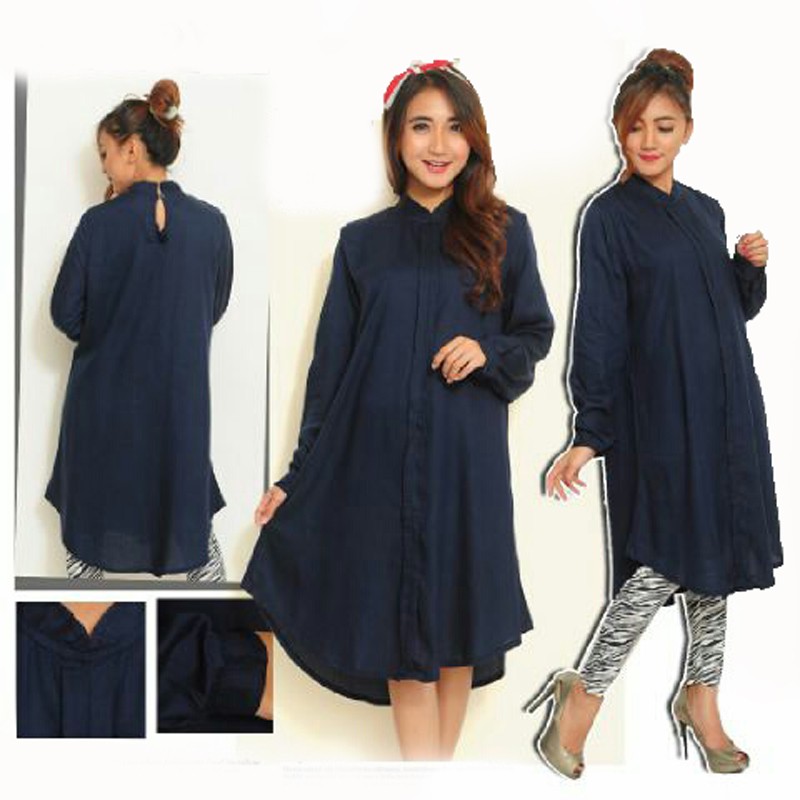 [Dress Sandi Navy SW] dress wanita rayon bangkok navy