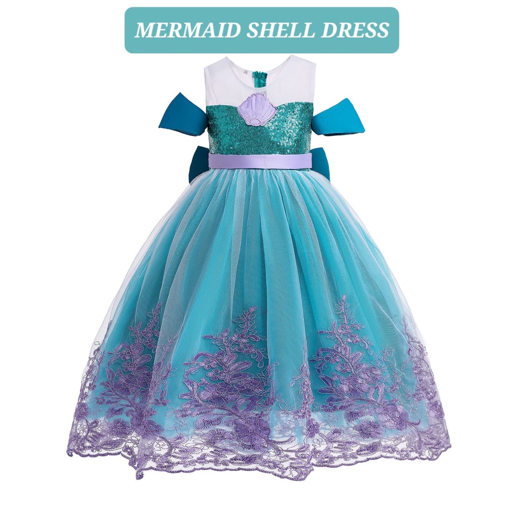 MERMAID SHELL DRESS GAUN PESTA ANAK PEREMPUAN DRES KOSTUM PRINCESS ARIEL DUYUNG TUTU IMPORT